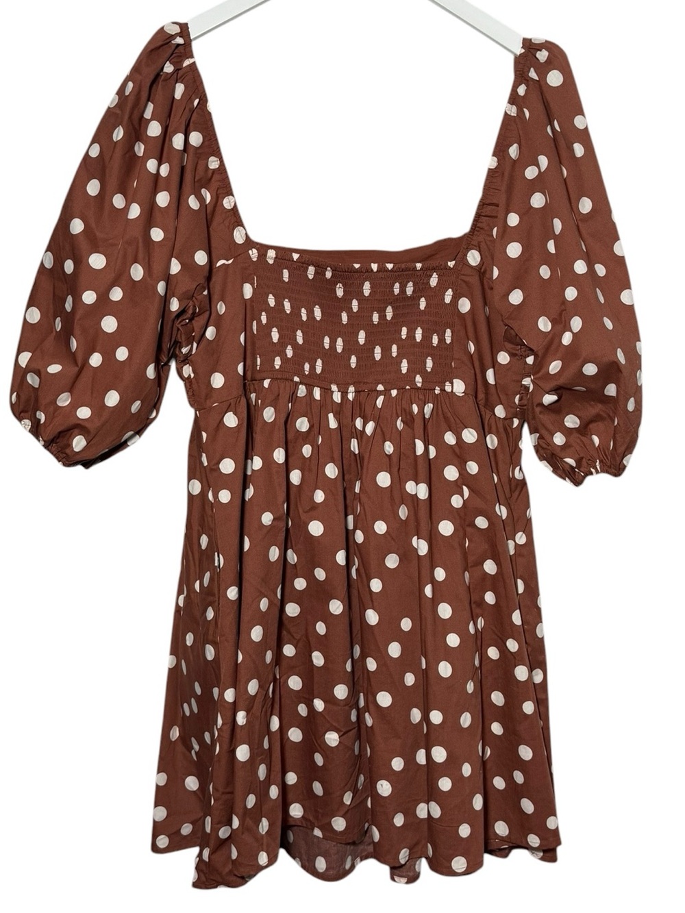 Abercrombie Emerson Dress Puff Sleeve Mini Dress Rust White Polka Dot XL Tall - Picture 4 of 10